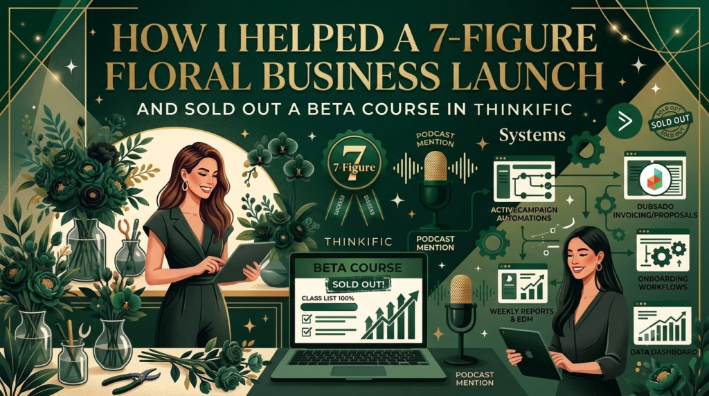 How I Helped a 7-Figure Floral Business Launch and Sell Out a Beta Course in Thinkific (and Got Mentioned on Her Podcast)- Join Me Virtual