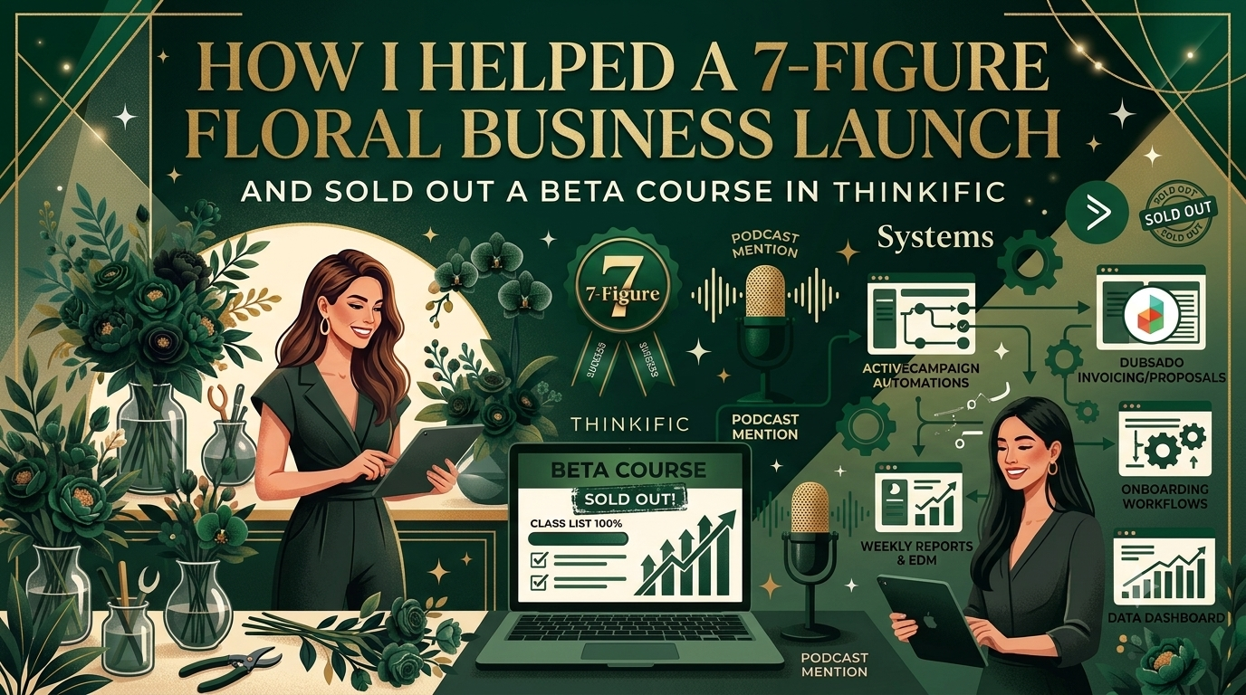How I Helped a 7-Figure Floral Business Launch and Sell Out a Beta Course in Thinkific (and Got Mentioned on Her Podcast)